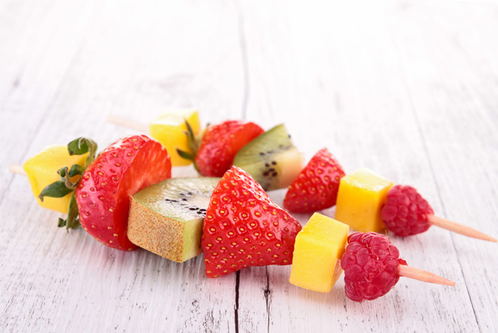 Creamy Cherry Pie Fruit Dip with Rainbow Fruit Kabobs
